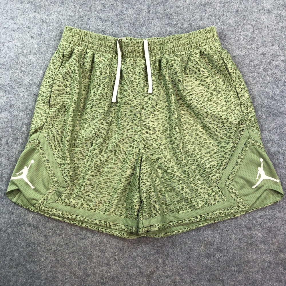 Jordan Mens Basketball Shorts M Green Abstract Loose Fit
